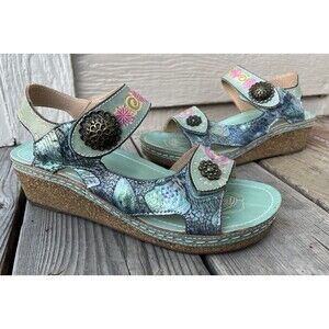 L'Artiste Spring Step Tiffinal Women's 38 US 7.5-8 Ankle Strap Wedge Sandals